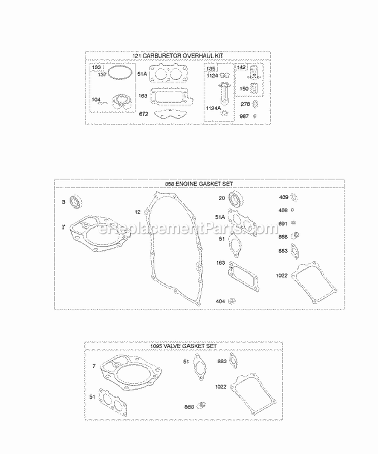 Carburetor Overhaul Kit EngineValve Gasket Set Diagram and Parts List for 542477-0116-E1  Briggs and Stratton Engine